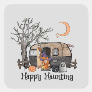 Sticker Carré Heureux Camper d'Halloween Sorcière Éffrayante