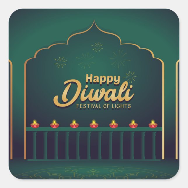 Sticker Carré Heureux Diwali (Devant)