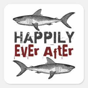Sticker Carré Heureux toujours après Vintage requins Mariage