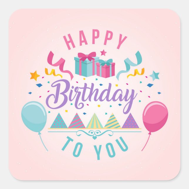 Sticker Carré Heureux voeux d'anniversaire (Devant)
