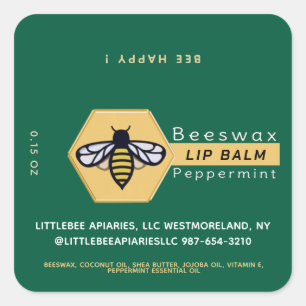 Sticker Carré HEXAGON Cire d'abeille Peppermenthe LIP BALM avec 
