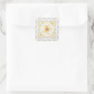 Sticker Carré Hibiscus & dentelle JAUNE