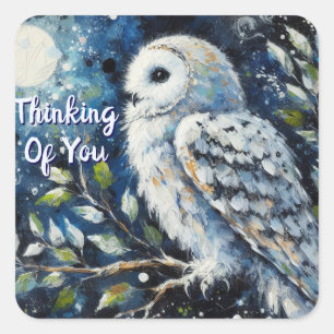 Sticker Carré Hibou blanc Clair de lune Pensant à toi 