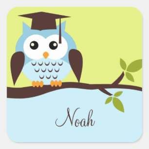 Sticker Carré Hibou bleu mignon