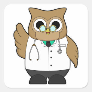 Sticker Carré Hibou comme docteur avec Stétoscope