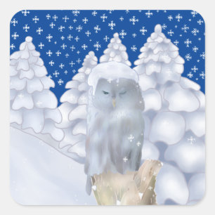 Sticker Carré Hibou dans la neige