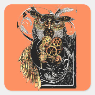 Sticker Carré Hibou de Steampunk