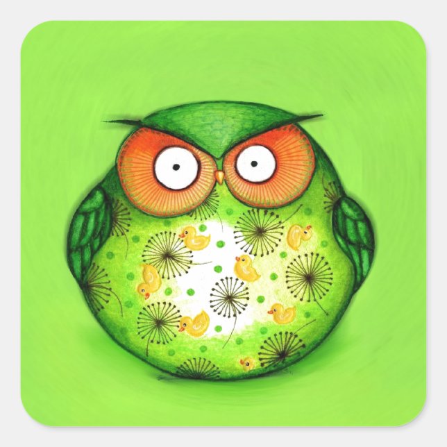 Sticker Carré Hibou drôle vert (Devant)