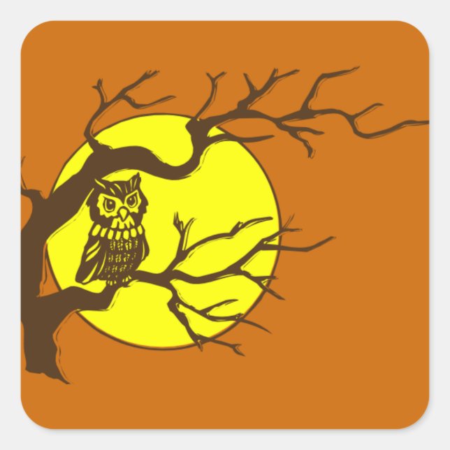 Sticker Carré Hibou et lune (Devant)