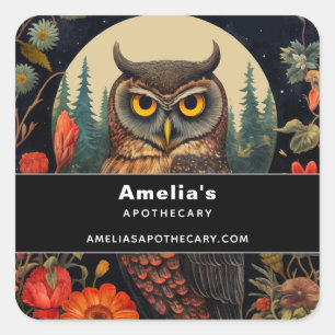 Sticker Carré Hibou la nuit avec une pleine lune - Entreprise