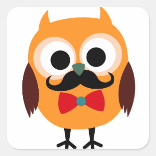Sticker Carré Hibou masculin avec la moustache noire