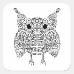 Sticker Carré Hibou mignon de griffonnage
