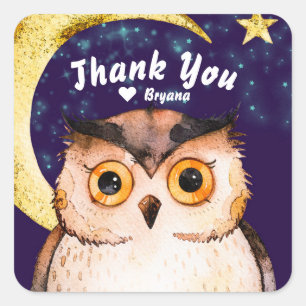 Sticker Carré Hibou Mignon Violet Soirée Pyjama Fête de Nuit
