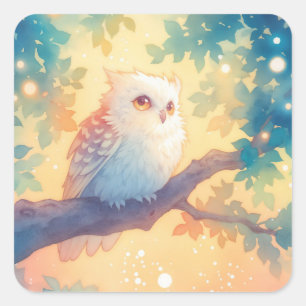 Sticker Carré Hibou moyen-duc perché sur une branche dans un arb
