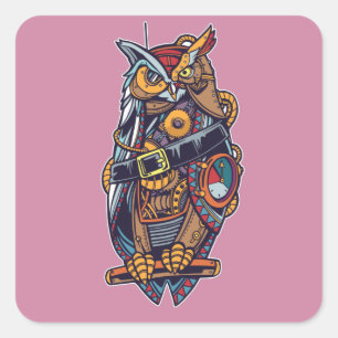 Sticker Carré Hibou - Oiseau Robotique
