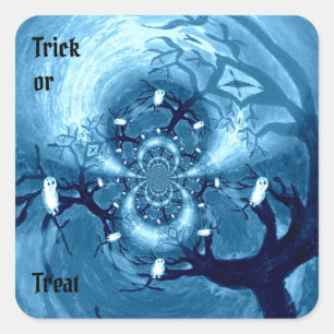Sticker Carré Hiboux d'arbre effrayant Personnalisation pour la