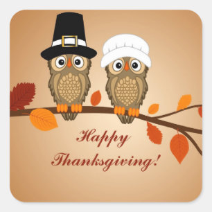 Sticker Carré hiboux mignons du bon thanksgiving deux