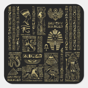 Sticker Carré Hiéroglyphes et or égyptiens de divinités sur l