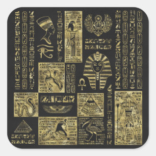 Sticker Carré Hiéroglyphes et symboles égyptiens en cuir noir