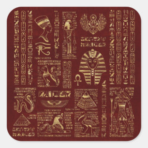 Sticker Carré Hiéroglyphes et symboles égyptiens en cuir rouge