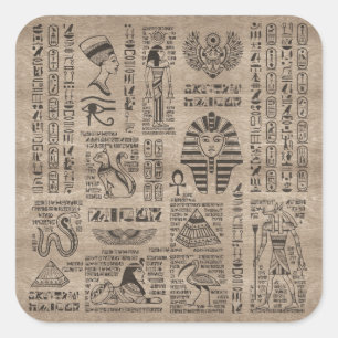 Sticker Carré Hiéroglyphes et symboles égyptiens sur le bois