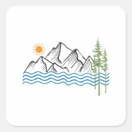 Sticker Carré hiking and camping in mountains graphic