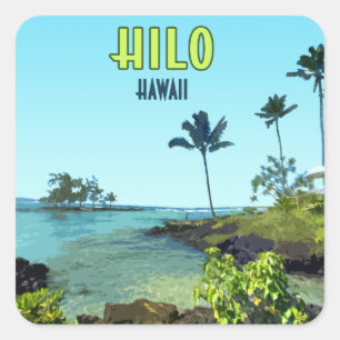 Sticker Carré Hilo Big Island Hawaii Beach Vintage