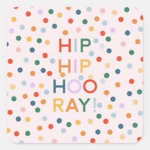 Sticker Carré Hip Hip Hooray Fêtes d'anniversaire
