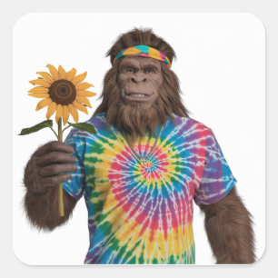 Sticker Carré Hippie Sasquatch à Tiedye avec tournesol