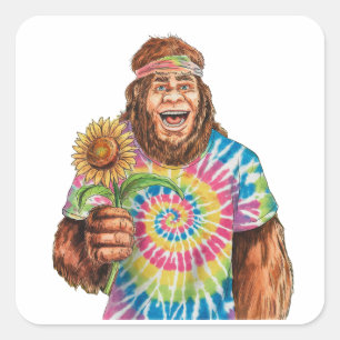Sticker Carré Hippie Sasquatch Avec Tournesol