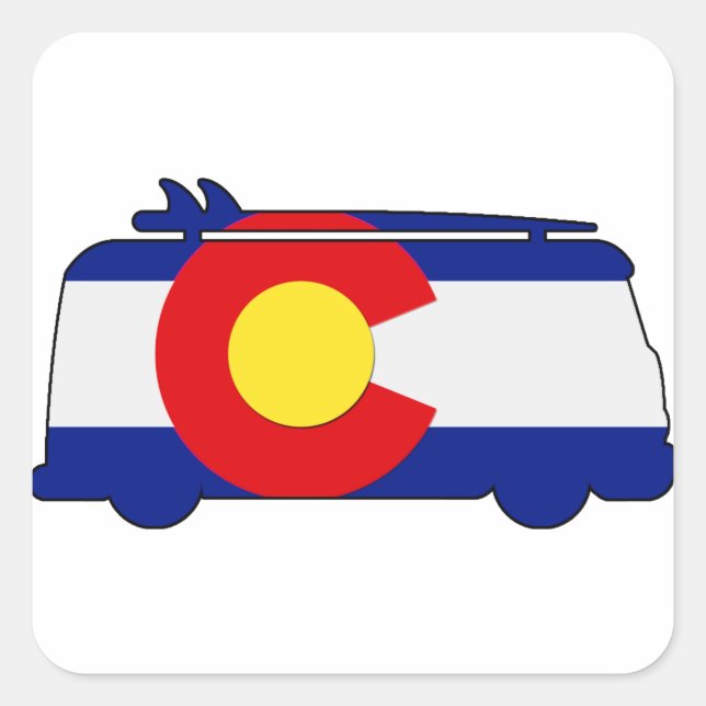 Sticker Carré Hippie Van - Colorado (Devant)