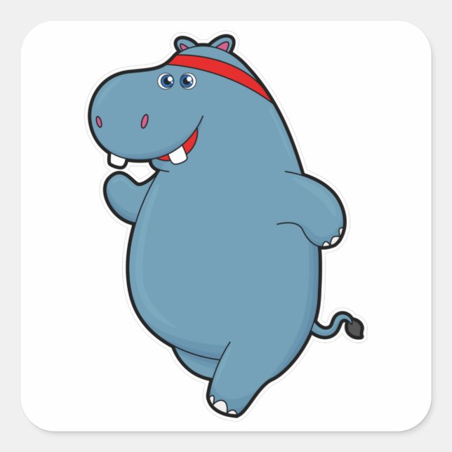 Sticker Carré Hippo à la course avec bandeau (Devant)