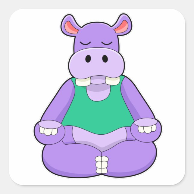 Sticker Carré Hippo au Yoga en position assise (Devant)