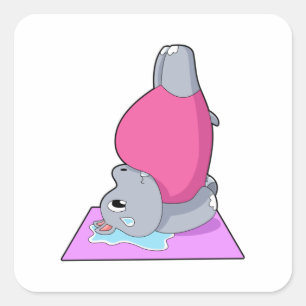 Sticker Carré Hippo au yoga Fitness