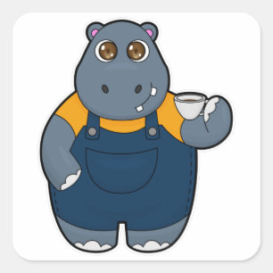 Sticker Carré Hippo avec la coupe du café