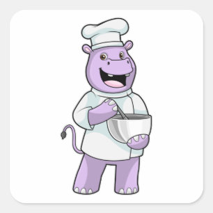 Sticker Carré Hippo comme chef avec bol