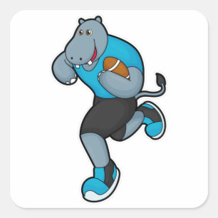 Sticker Carré Hippo comme joueur de football avec football
