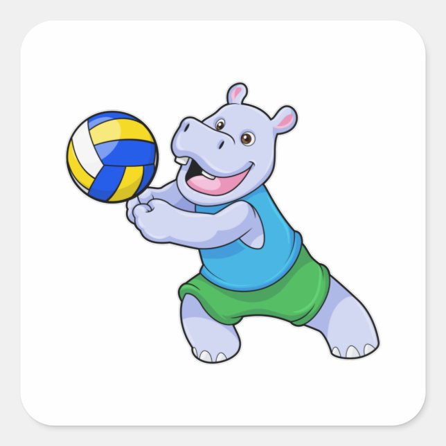 Sticker Carré Hippo comme joueur de volleyball avec volleyball (Devant)