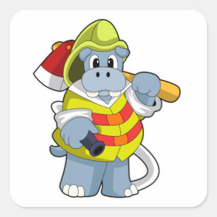 Sticker Carré Hippo comme pompier avec l'alcool
