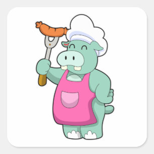 Sticker Carré Hippo cuisiner avec des saucisses