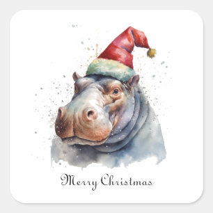 Sticker Carré Hippo de Noël, personnalisable