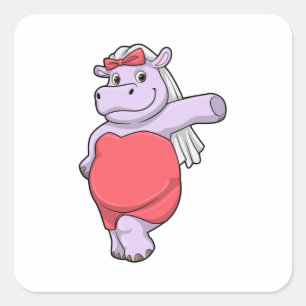 Sticker Carré Hippo en mariée avec Voile & Bow