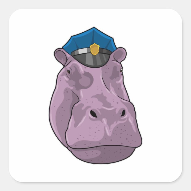 Sticker Carré Hippo en tant que policier (Devant)