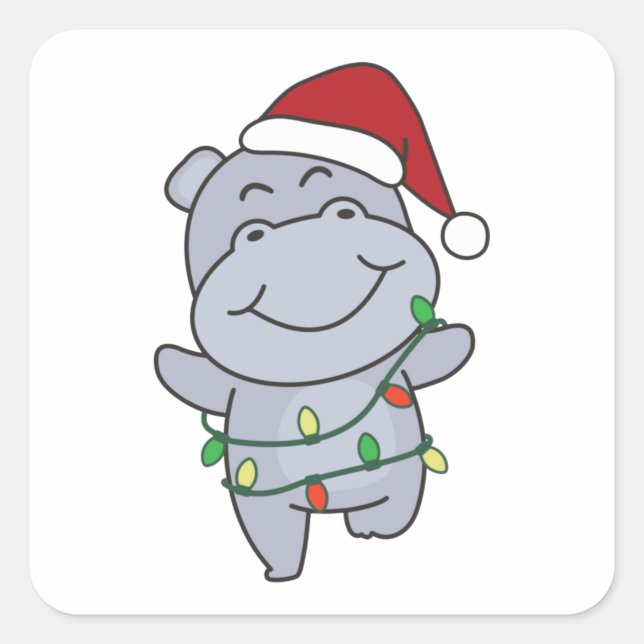 Sticker Carré Hippo Noël Animaux d'hiver Hippopotames Stick Carr (Devant)