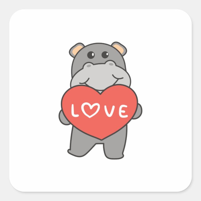Sticker Carré Hippo pour la Saint Valentin de mignons animaux av (Devant)