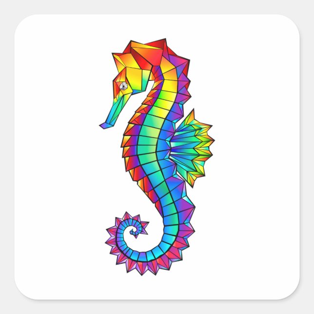 Sticker Carré Hippocampe polygonal arc-en-ciel (Devant)