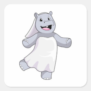 Sticker Carré Hippopotame en mariée avec voile
