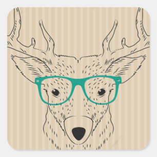 Sticker Carré Hipster Reindeer Elk avec des lunettes grungy Noël