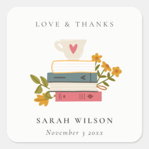Sticker Carré Histoires de mariage florales rouges mignonnes