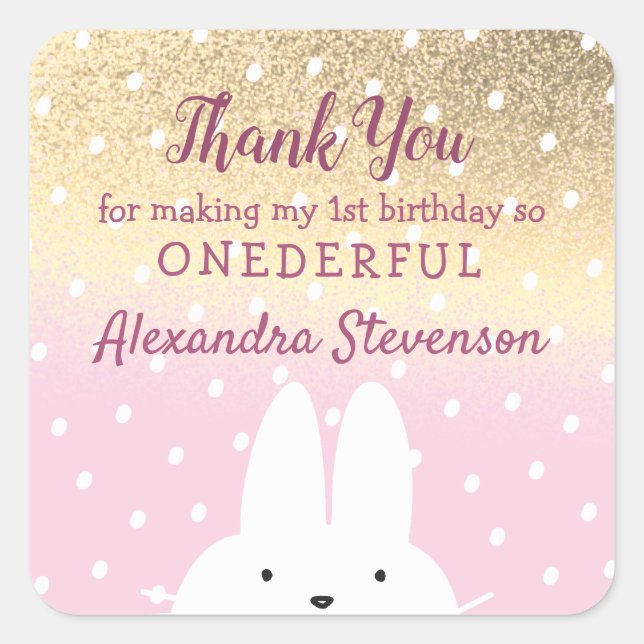 Sticker Carré Hiver 1er anniversaire Bunny Merci (Devant)